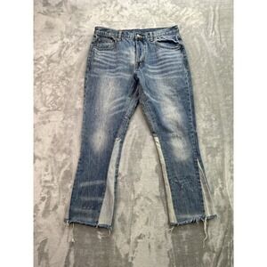 mnml Jeans Mens Sz 33x30 Blue Bootcut Western Rodeo Cowboy Button Fly Raw Hem